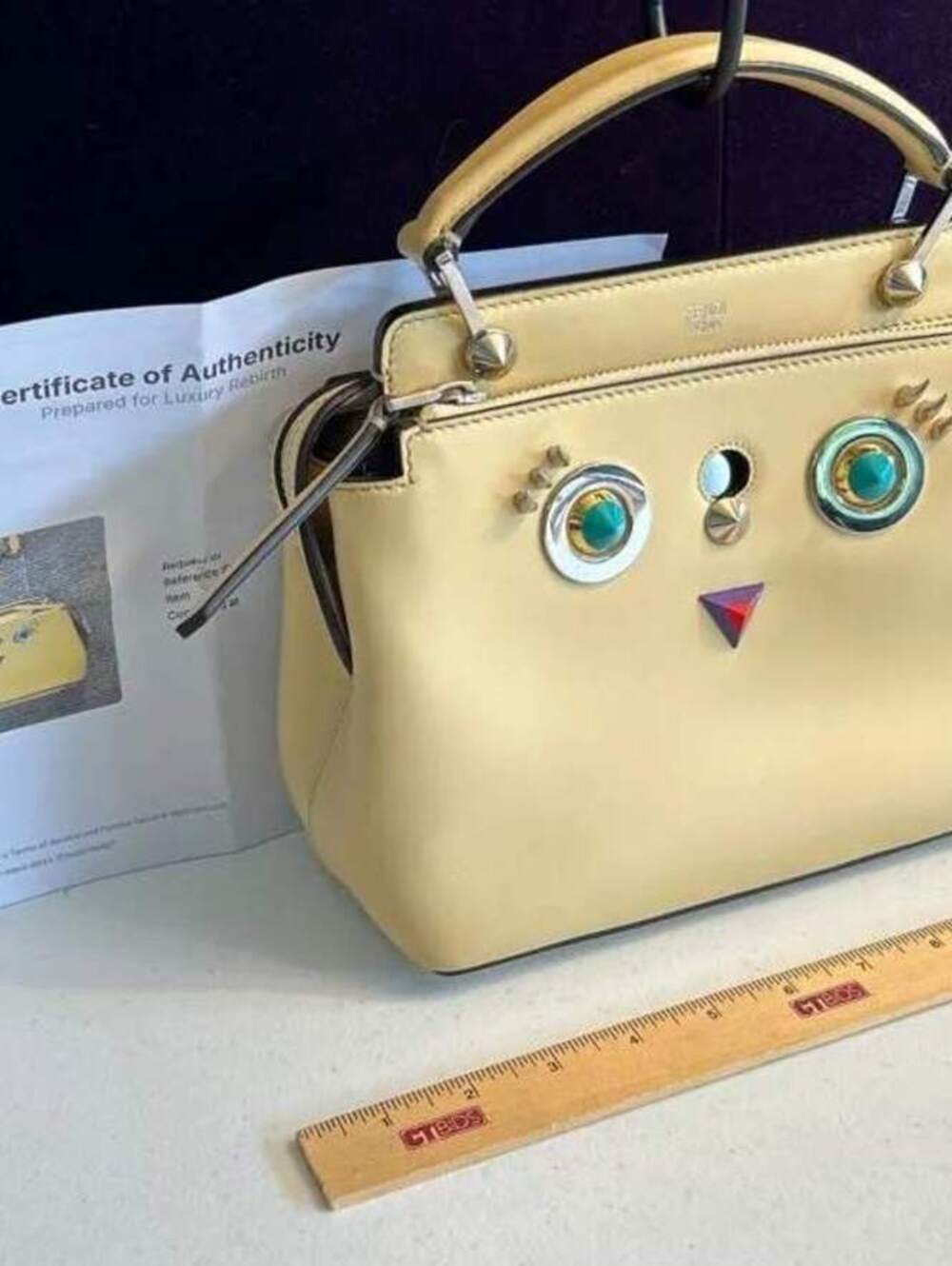 Fendi HypnotEyes Small DotCom Click Satchel Handbag - Yellow (Grano) Leather